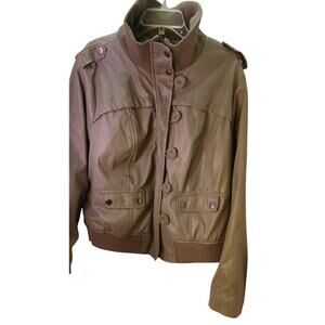 New Look Women's Olive Green Faux Leather Bomber Jacket Size 3X Edgy Streetwear